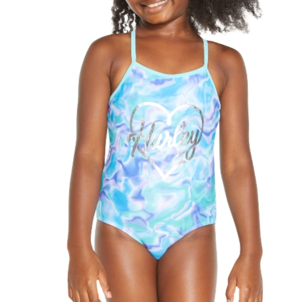 Hurley Girls' One-Piece Swimsuit Blue Tie Dye 10/12